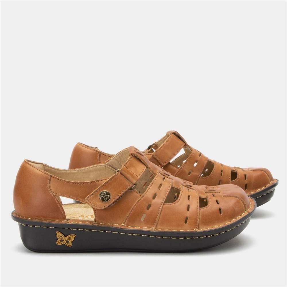 Alegria Pesca Fisherman Clogs Cognac Leather Size 36 Boho Cottagecore NWOB